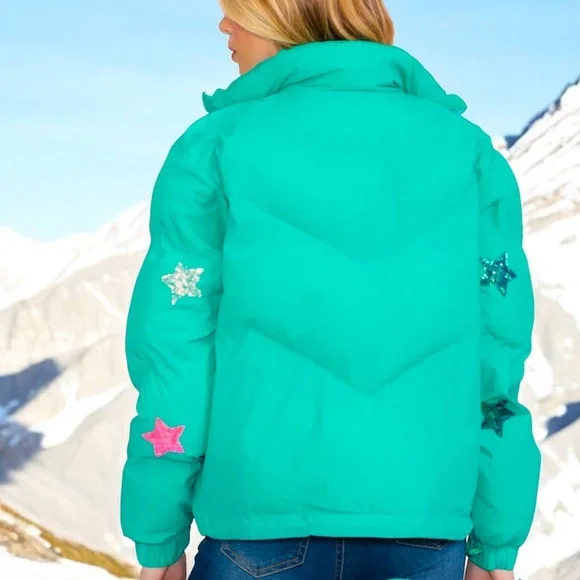 FANTASTIC FAWN Sequin star zip front puffer jacket S M L - Picture 5 of 9